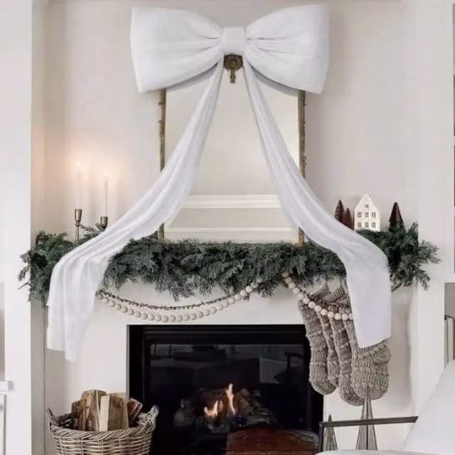 KORVIXA White Bows Ribbon Christmas Tree Decor, W/D/H: 100 x 100 x 1 cm – 1
