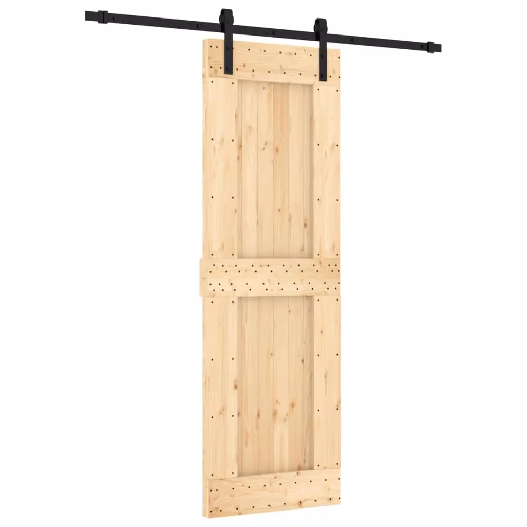 Berkfield Home Modern Sliding Door with Hardware Set, Solid Brown Wood and Steel, W: 70 cm, H: 210 cm