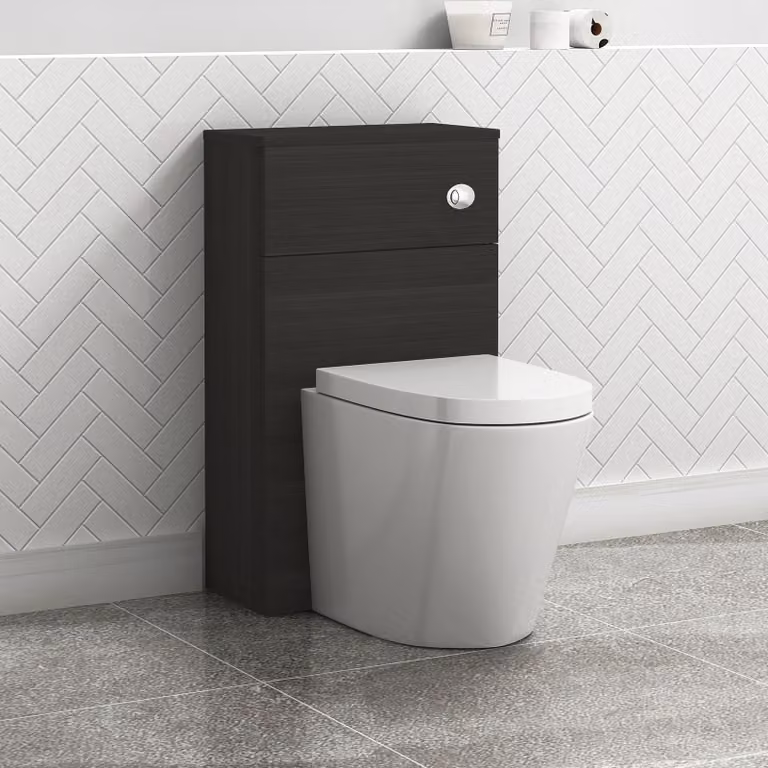 Royal Bathrooms Charcoal Oak BTW WC Unit with Cesar Rimless Ceramic Toilet Pan, Seat and Cistern, Width: 50 cm