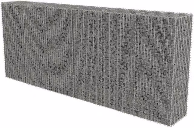 Berkfield Home Galvanised Steel Gabion Fence with Covers in Silver, W: 300 cm, D: 50 cm, H: 150 cm – 1