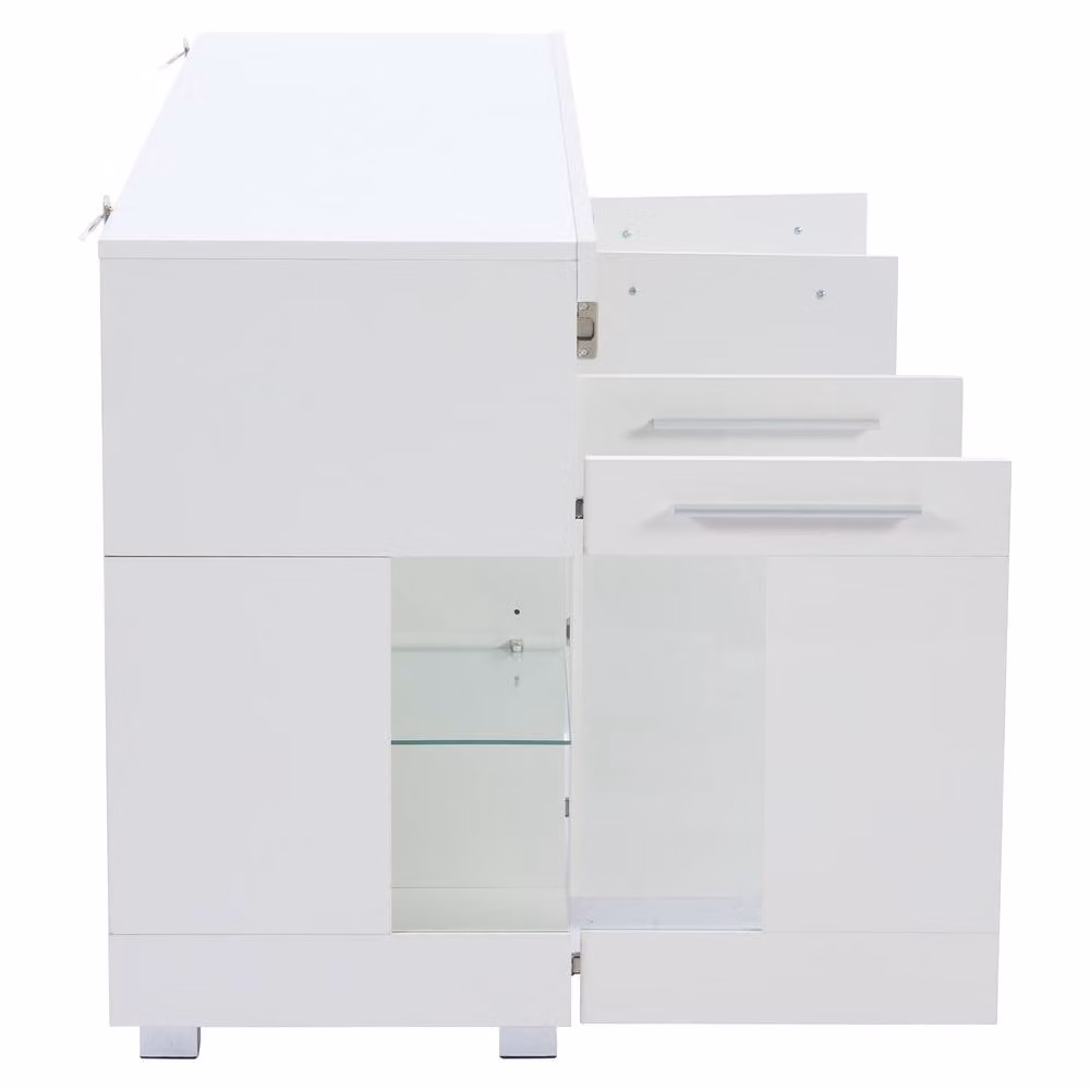 Merax White High Gloss Modern Sideboard with Integrated LED Lighting and Glass Shelves, W: 140 cm – 2
