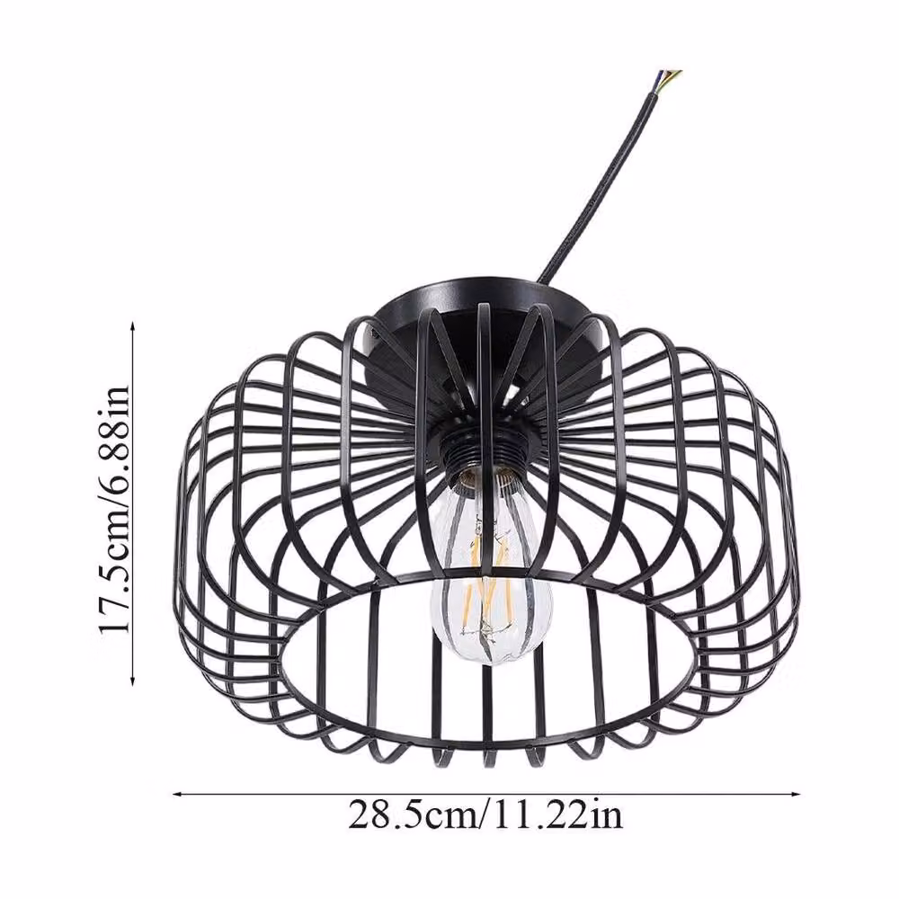 KORVIXA Vintage Black Metal Semi-Flush Hallway Ceiling Light – 2