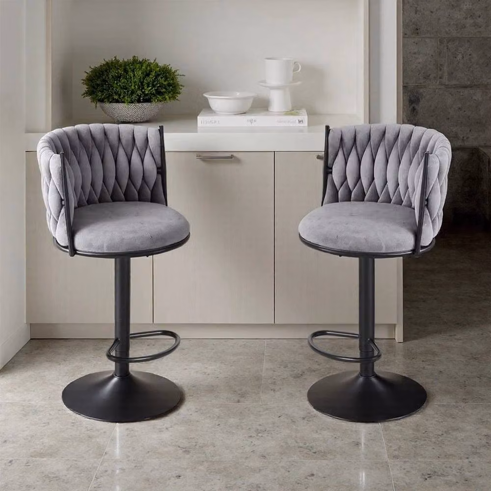 KORVIXA Grey Velvet Height Adjustable Bar Stools, Set of 2 – 3