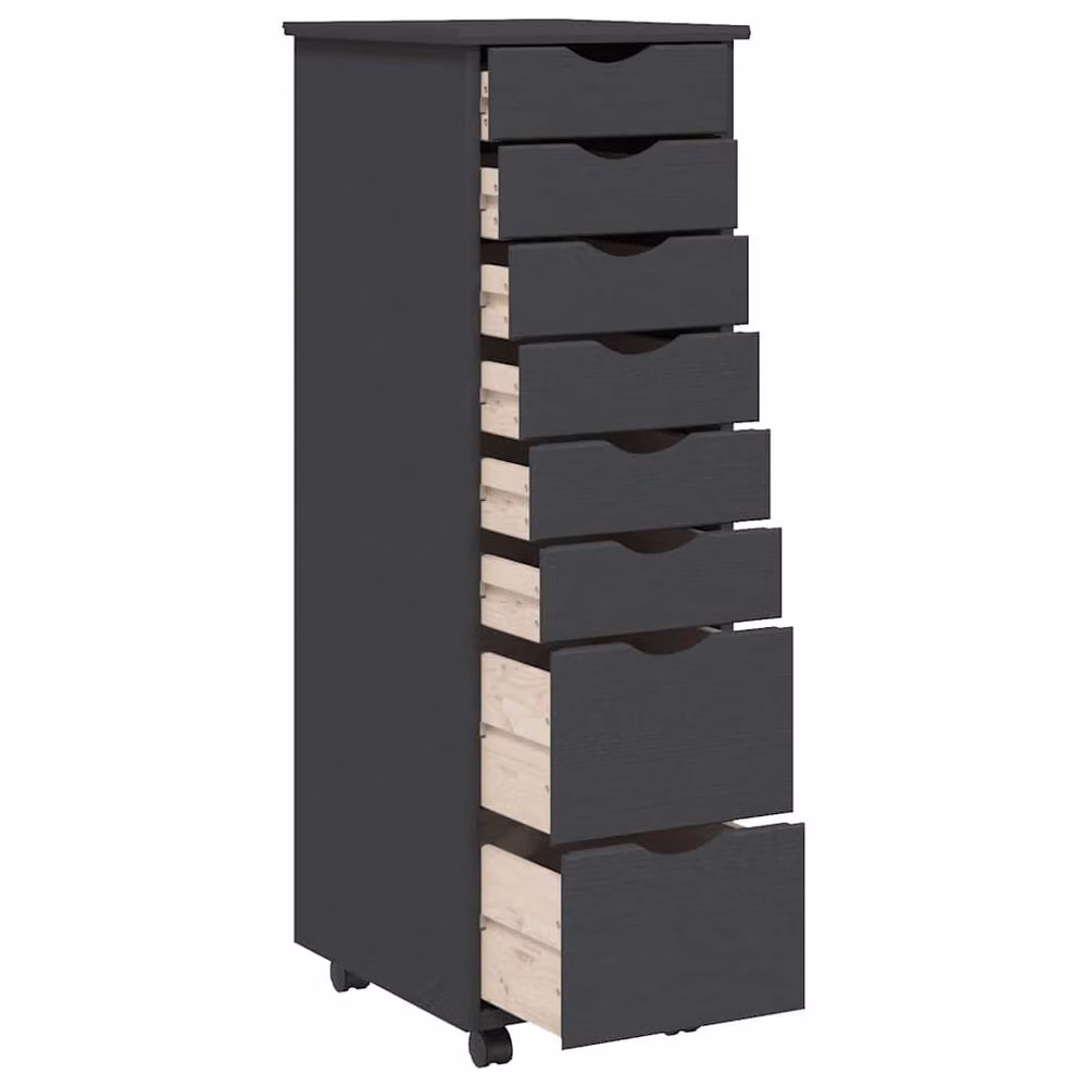 Berkfield Home Rolling Cabinet with Drawers in Moss Grey Solid Pine Wood – 3