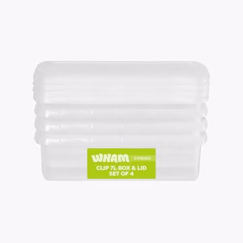 Wham 4 Pack of 7L Rectangular Stackable Plastic Storage Boxes with Lids, Transparent – 1