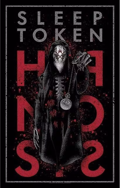 Sleep Token Hypnosis Abstract Textile Poster in Black, W: 106.0 cm, H: 70.0 cm