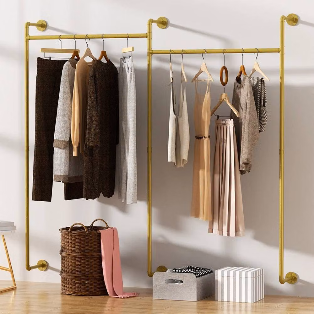 NESTLUNE Wisfor XL Gold Industrial Pipe Wall Mounted Clothes Rail, W: 100 cm, D: 15 cm – 3