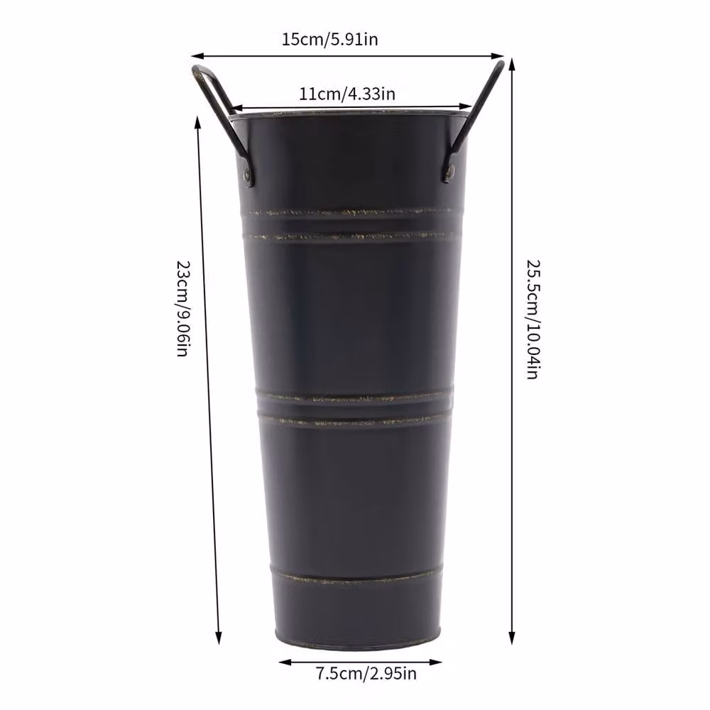 Ventryn 8-Piece Black Galvanised Metal Flower Bucket Vases for Tabletop Decor, H 23 cm x W 23 cm x D 11 cm – 2