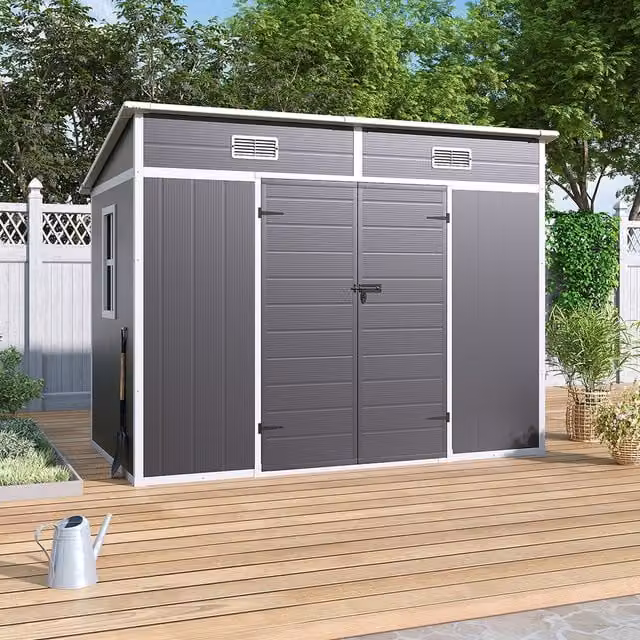 Lifeideas Grey Plastic Pent Tool Storage Shed with Window and Single Door