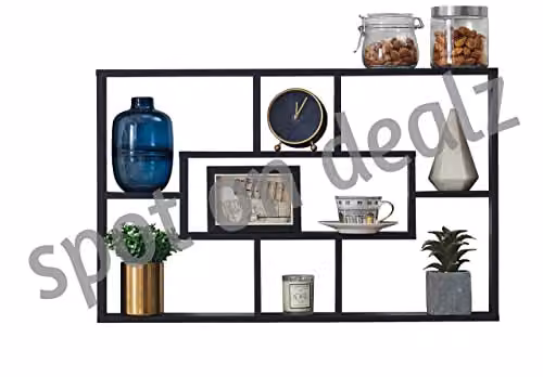 SPOT ON DEALZ Black Multi-Compartment Wall Mounted Floating Shelf for Living Room or Bedroom – 4