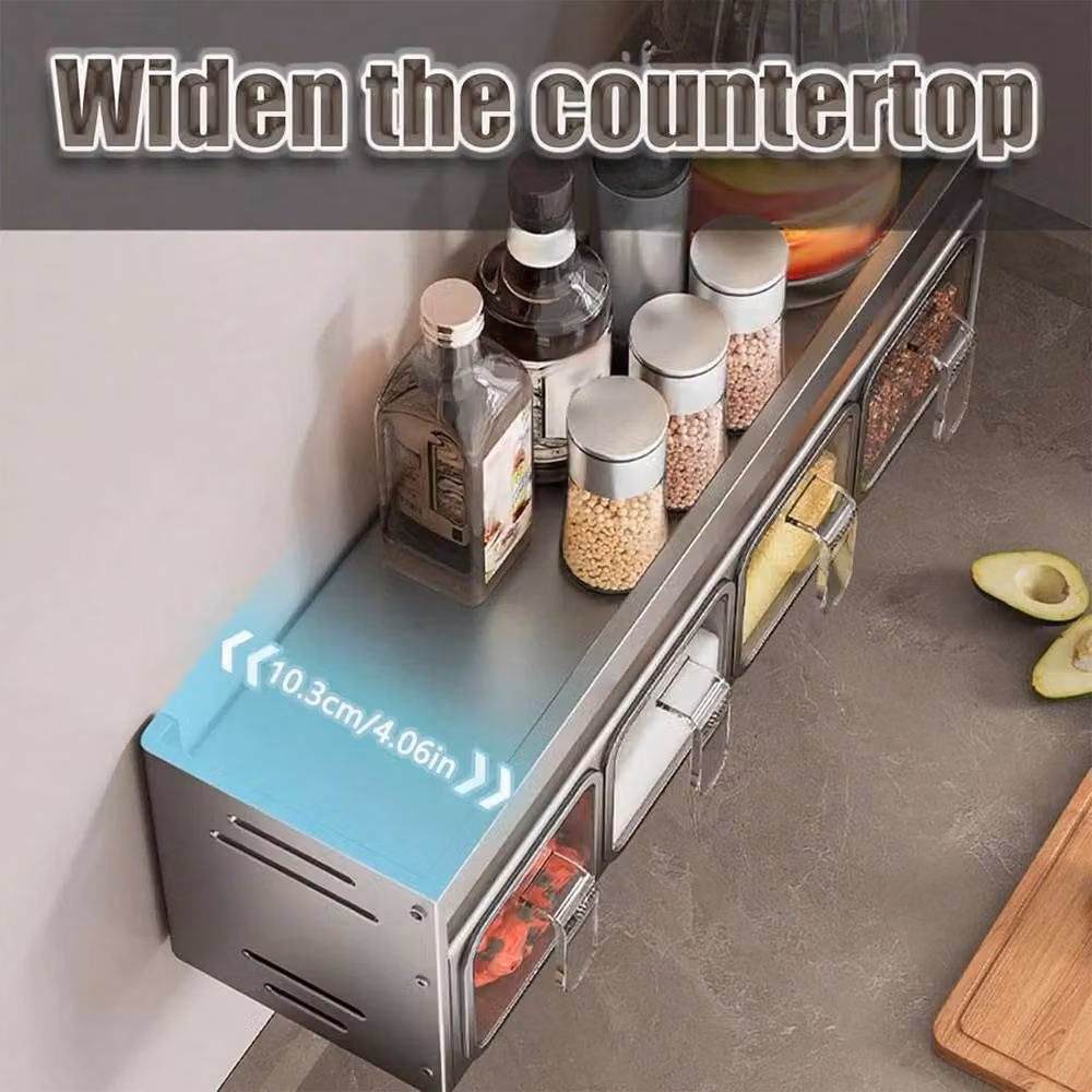 NESTLUNE Grey Wall-Mounted Spice and Herb Jar Rack Holder for Kitchen Storage, W: 100 cm, H: 60 cm, D: 60 cm – 3