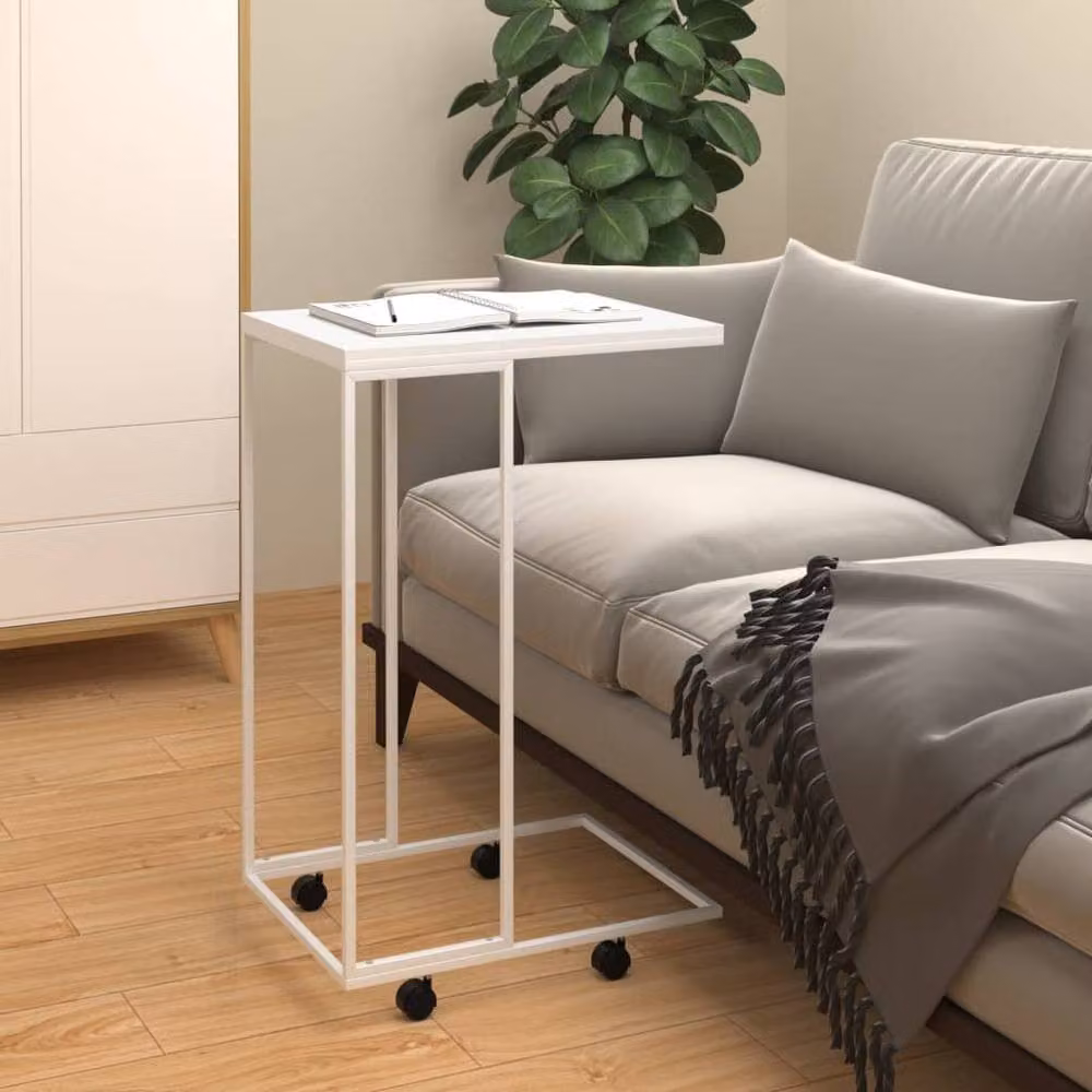 Berkfield Home White Side Table with Castors, W: 40 cm, D: 30 cm, H: 63.5 cm – 2