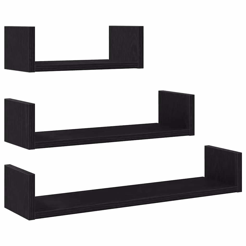 Berkfield Home Set of 3 Wall Mounted Shelves in Black Oak Engineered Wood – 2