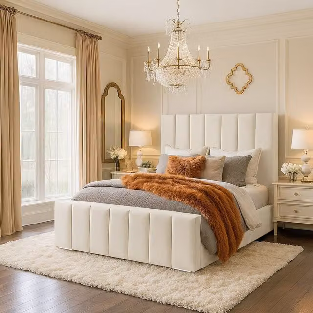 Desire Deco Clara Upholstered Velvet Bed Frame, Yellow and White, W/D/H: 140 x 200 cm