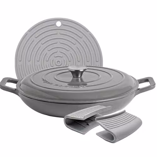 Argon Tableware Enamelled Cast Iron Shallow Casserole Dish with Self-Basting Lid, 2.3 l, Grey – 1