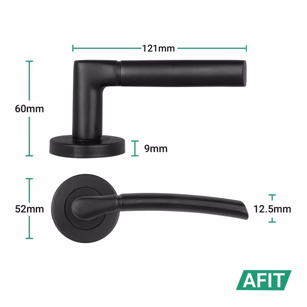 AFIT Matt Black Round Rose Door Handle with Double Cylinder and Internal Hinges, W: 15 cm x H: 15 cm – 2