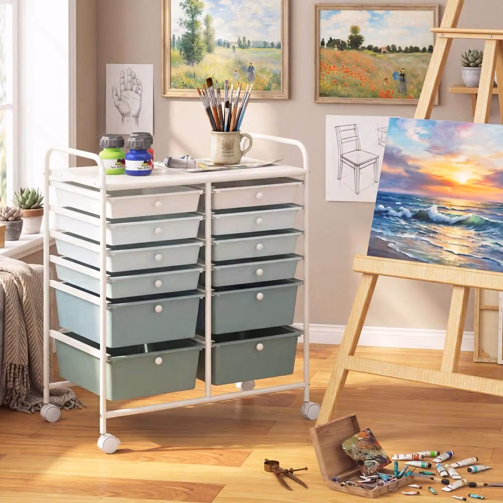Costway 12-Drawer Rolling Storage Cart Multicolour Mobile Utility Organiser with Castors – 2