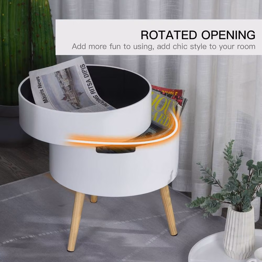 Wyld Haus Rivizi Round 3 Tier Side Table with Rotating Top and Hidden Storage, White, W/D/H: 38.0 x 38.0 x 48.3 cm – 5
