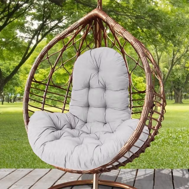 Livingandhome Ergonomic Oval Garden Egg Chair Seat Cushion in Grey, Water-Repellent Polyester Outdoor Fabric