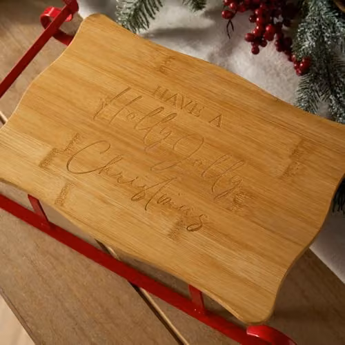 OHS Bamboo Sleigh Serving Board and Charcuterie Platter with Metal Frame, Brown – 2