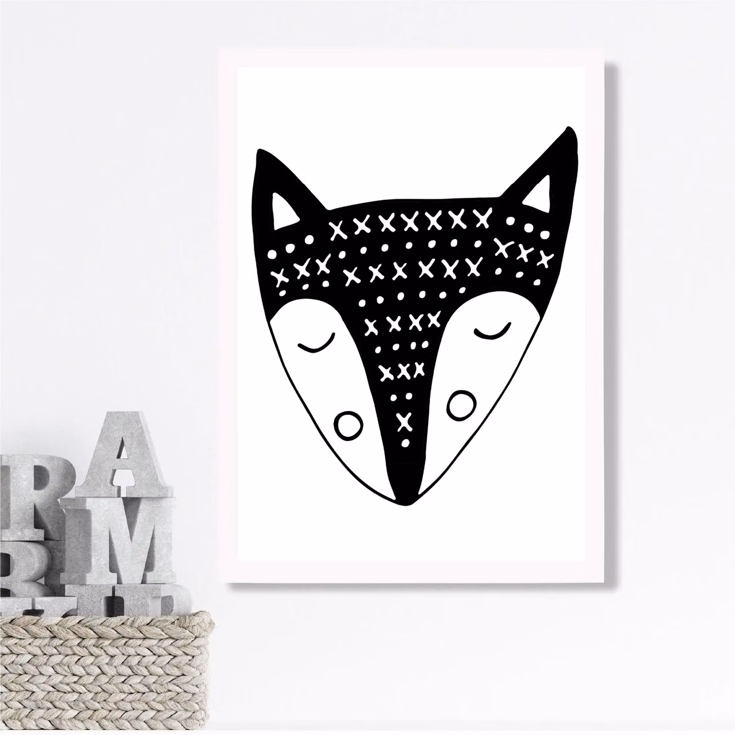 ARTZE Scandi Black Fox Framed Paper Poster with White Frame, A3 – 2