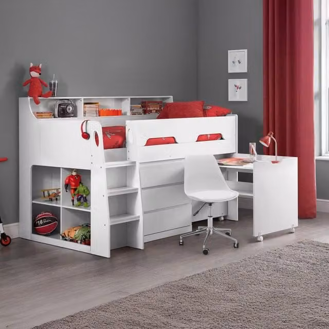 Julian Bowen Jupiter White Mid Sleeper Cabin Bed with Stairs and Drawers – 1