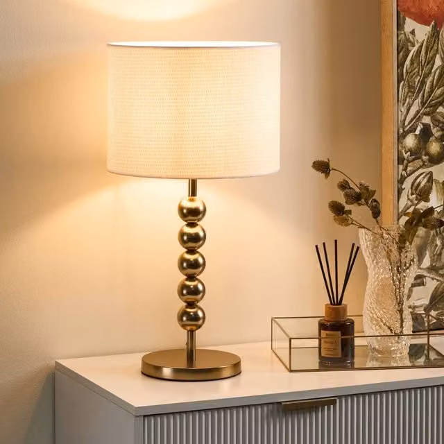 Wyld and Coco Mid Century Modern Brass Plated Iron Table Lamp in Bronze and White