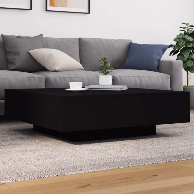 Berkfield Home Modern Square Coffee Table with LED Lights in Black, W/D/H: 100 x 100 x 31 cm