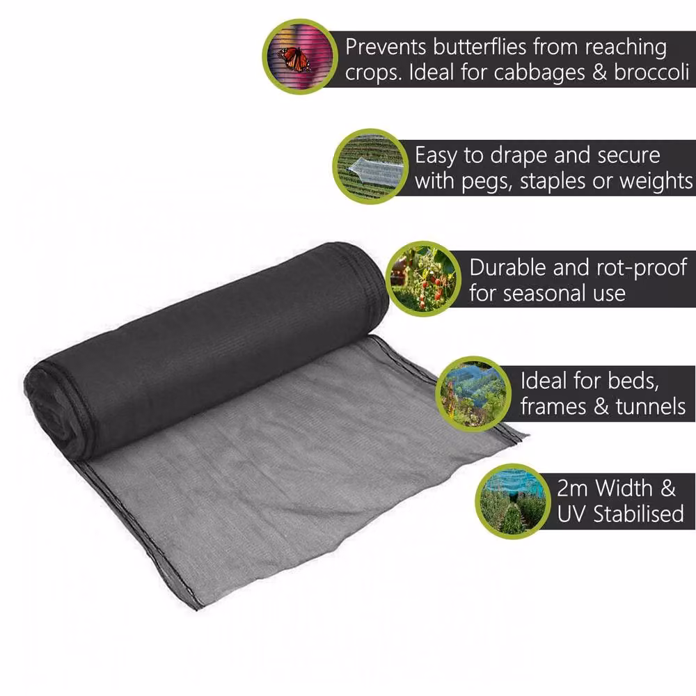 Pegdev Black Butterfly Netting UV Stabilised Mesh for Protecting Vegetables and Plants, 7m – 2