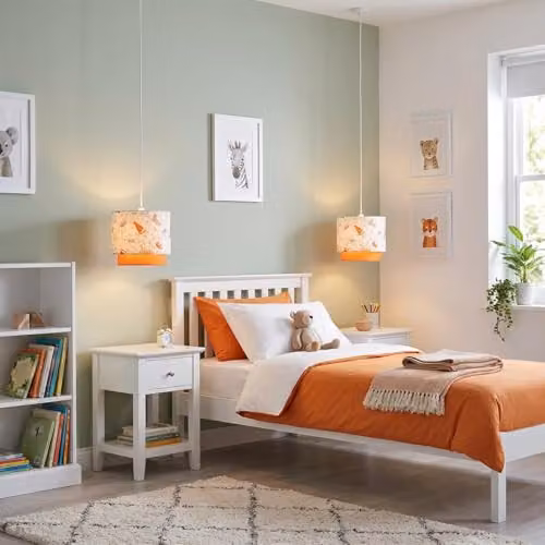 Happy Homewares Safari Animals Childrens Cotton Fabric Ceiling Pendant Light Shade with Double Tier Design in Multicolour and Orange, W/D/H: 25 x 21 x 25 cm – 2