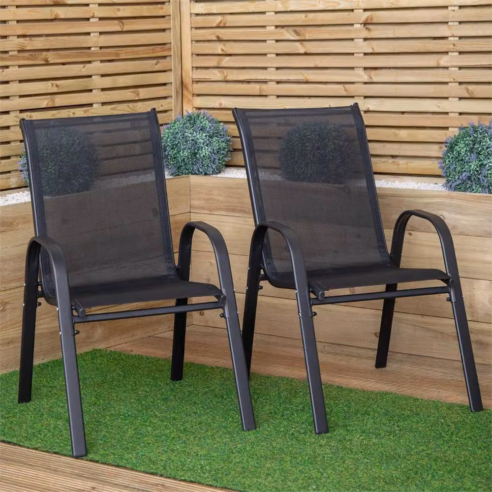 SPETLEK Set of 4 Black Textilene and Metal Outdoor Garden Patio Chairs – 2