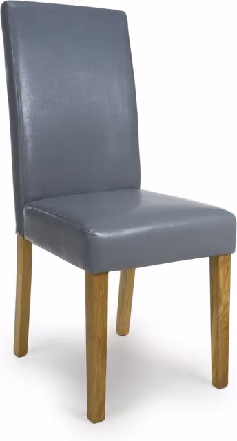 Shankar Pair of Grey Synthetic Leather Dining Chairs with Oak Wood Legs