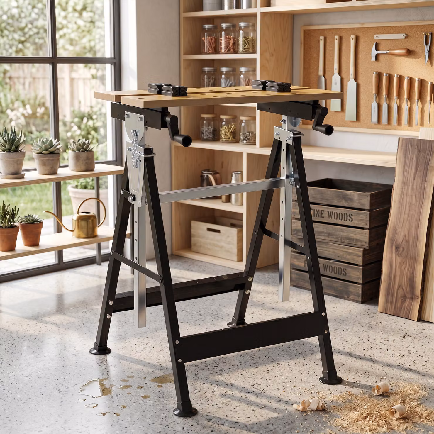 HOMCOM Portable Folding Workbench with Adjustable Height and Angle, Beige – 9