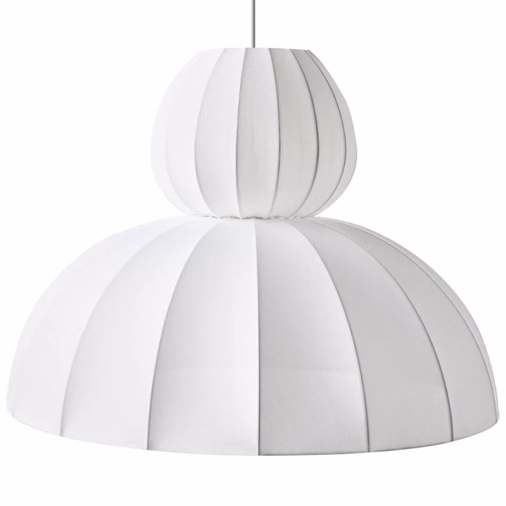 Wyld and Coco Modern White Faux Silk Dome Pendant Lamp with Height Adjustment – 2
