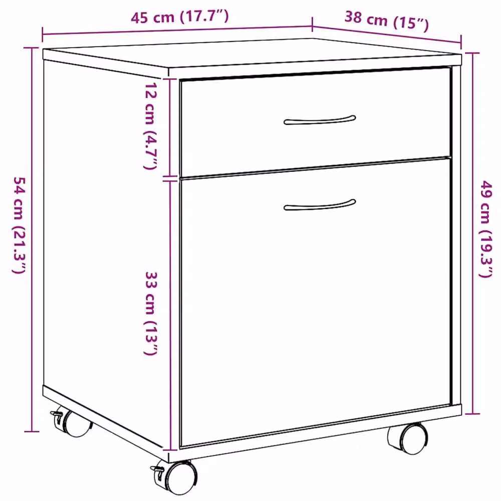 Berkfield Home Artisan Oak Rolling Cabinet in Brown, W: 45 cm, D: 38 cm, H: 54 cm – 6