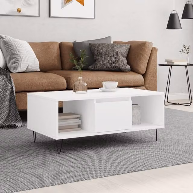 Berkfield Home Modern White Coffee Table, W/D/H: 90 x 50 x 36.5 cm – 1