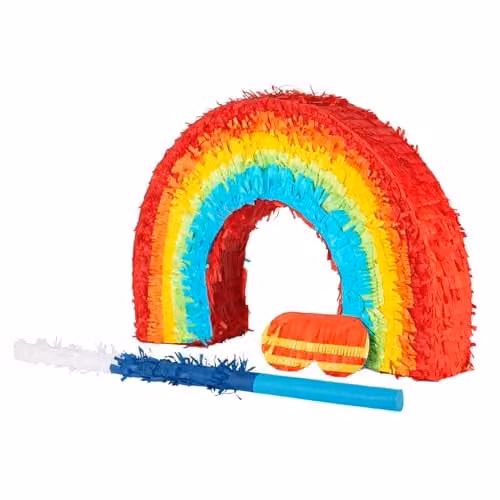 Fax Potato Rainbow Pinata Set with Blue Buster Stick and Blindfold, Multicolour, W53 x D9 x H36 cm – 1