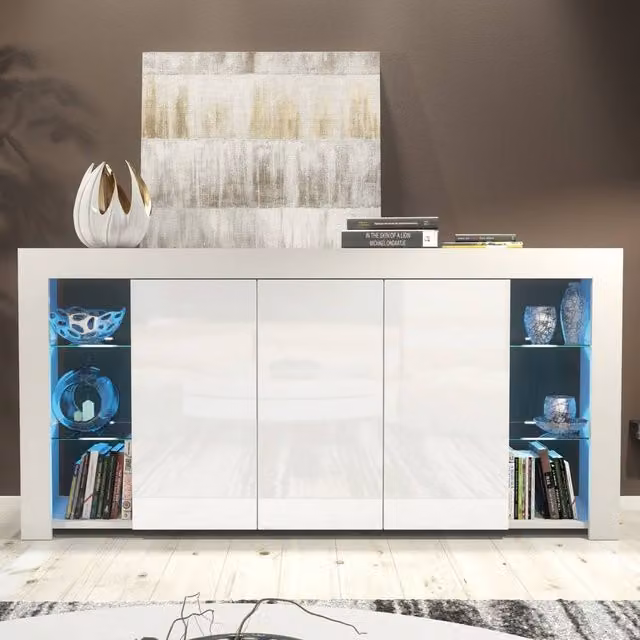 Creative Furniture Eden Sideboard in White with Glossy Doors, W: 164 cm, D: 35 cm, H: 83 cm – 1