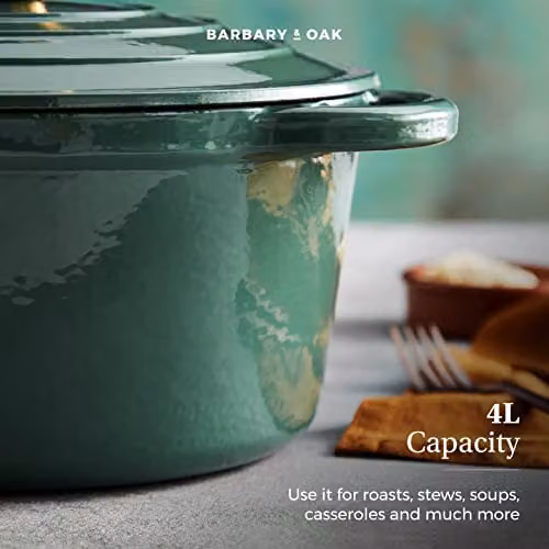 Tower Enamelled Cast Iron Casserole Pan, Green, Diameter: 24 cm – 8
