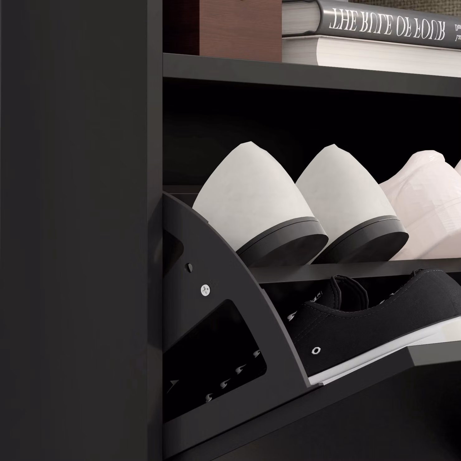HOMCOM Modern Black Shoe Storage Cabinet with Tilting Flip Doors for 16 Pairs of Shoes – 7