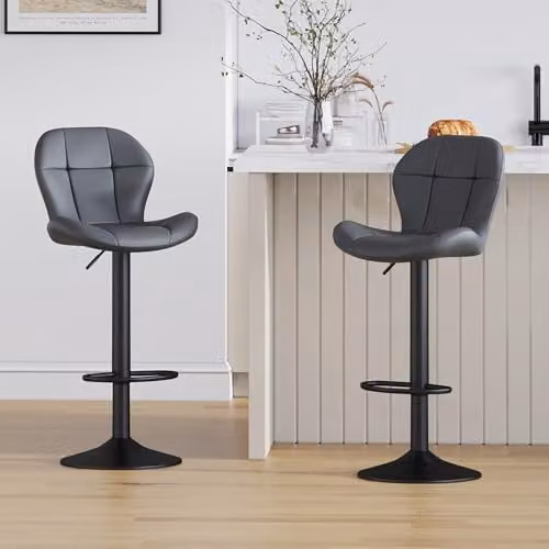 mcc direct Stella Set of 2 Grey Faux Leather Swivel Bar Stools with Backrest and Footrest – 2