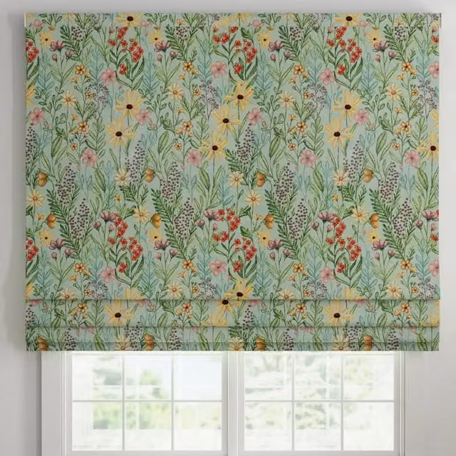 ANTE DECOR Meadow Tapestry Made To Measure Roman Blind, Thermal Insulating Blackout Floral Textile in Blue and Multicolour