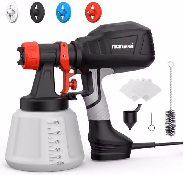 NANWEI 650W Electric Handheld Paint Sprayer with 1200ml Container and 4 Nozzles in Multicolour – 1