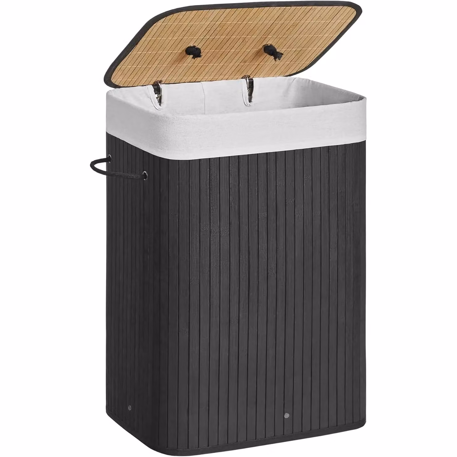 SONGMICS Medium Bamboo Foldable Laundry Basket with Lid and Removable Washable Bag, Black, W/D/H: 40 x 60 x 72 cm – 6