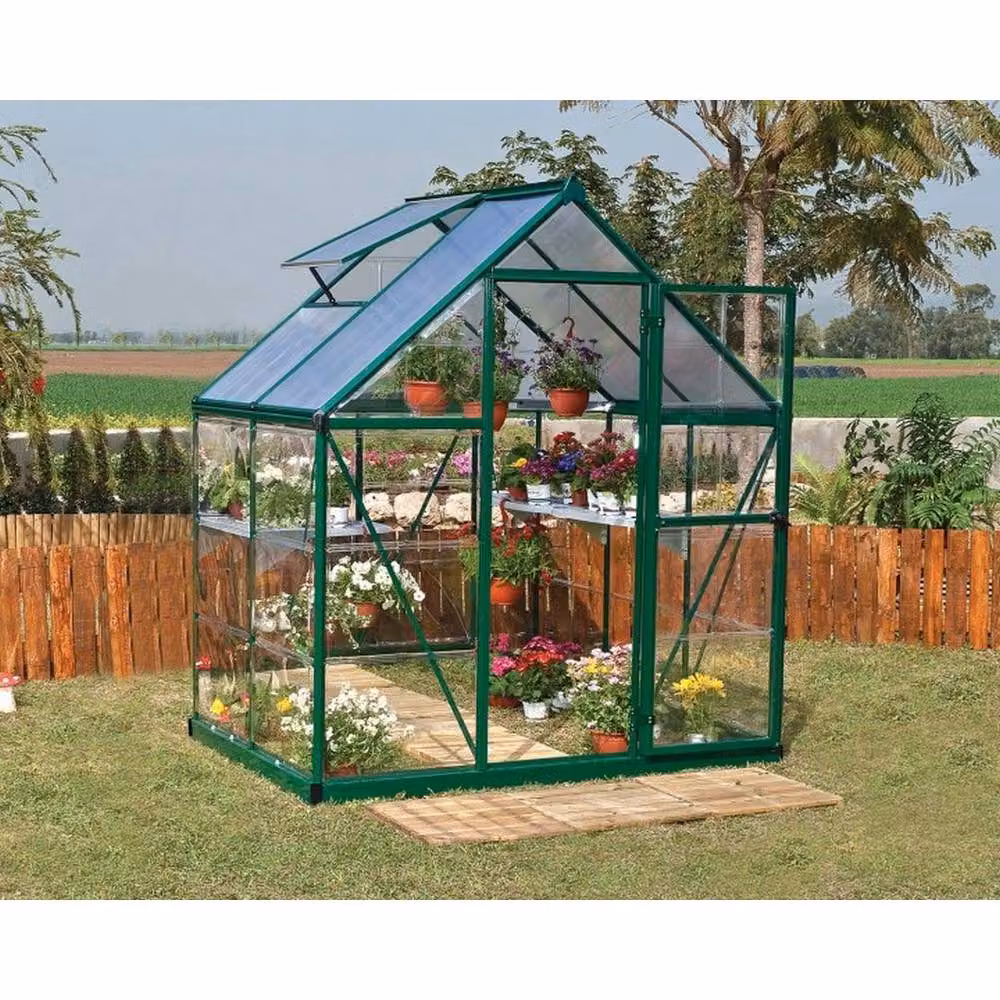 Palram Hybrid Polycarbonate Greenhouse in Green, W: 185 cm, D: 126 cm, H: 208 cm – 2