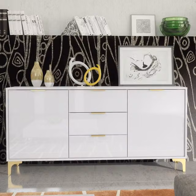Mex Furniture LTD Lux High Gloss Sideboard in White, W: 140 cm, H: 80 cm, D: 35 cm – 1