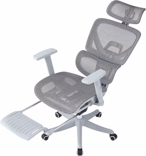 Livingandhome Minimalist Grey Fabric Swivel Task Chair with Headrest, Armrests and Height Adjustment for Home Office