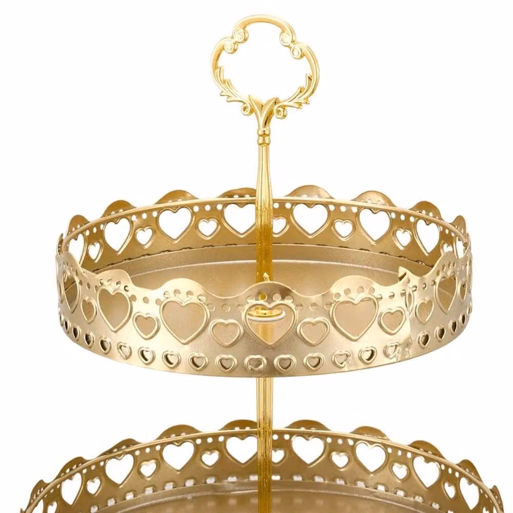 NESTLUNE Double Layer Heart Creative 2 Tier Cake Stand and Dessert Tray in Gold – 4