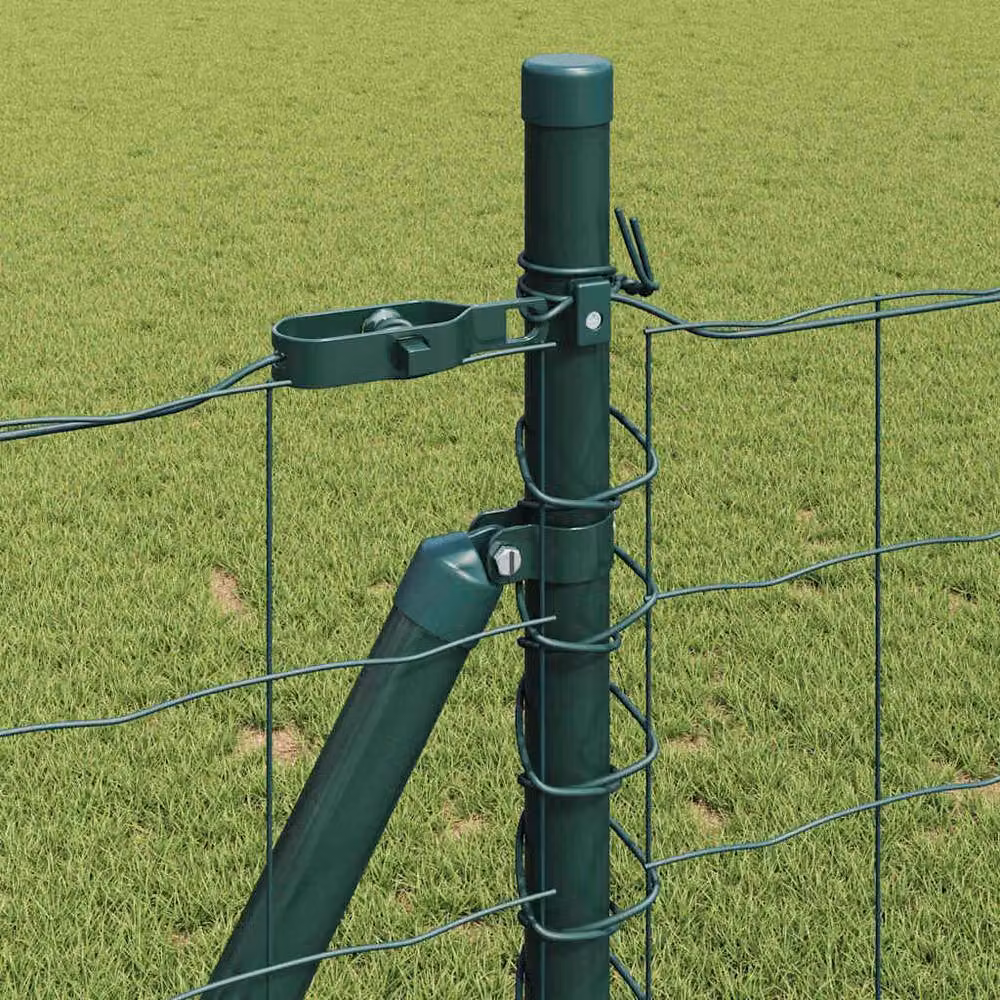 Berkfield Home Euro Fence with 7 Flanged Posts, Green PVC-Coated Galvanised Steel, 0.8 x 10 m – 3