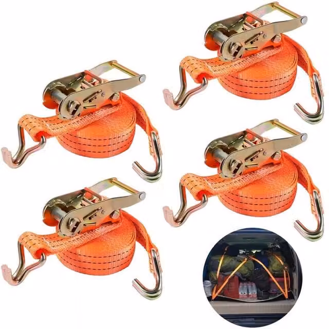 Havendro 4-Pack Heavy Duty Ratchet Tie Down Straps for Cargo Lashing in Orange – 1